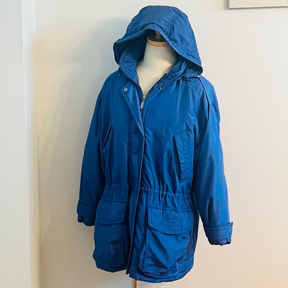 Eddie Bauer Vintage Goose Down Parka Royal Blue Hooded Puffer Jacket Women Large